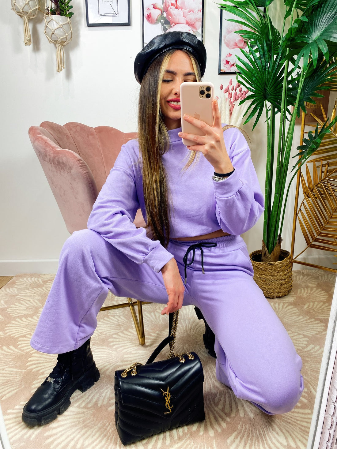 Jogger gamba larga e croptop lilla - R.a. Boutique 