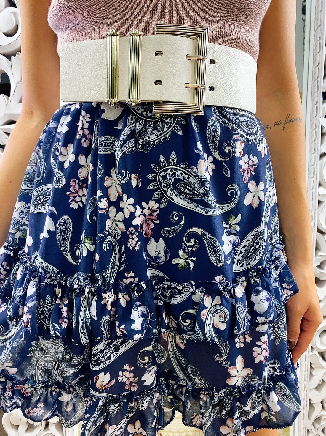 Gonna a balze fiori blu e rosa - R.a. Boutique 