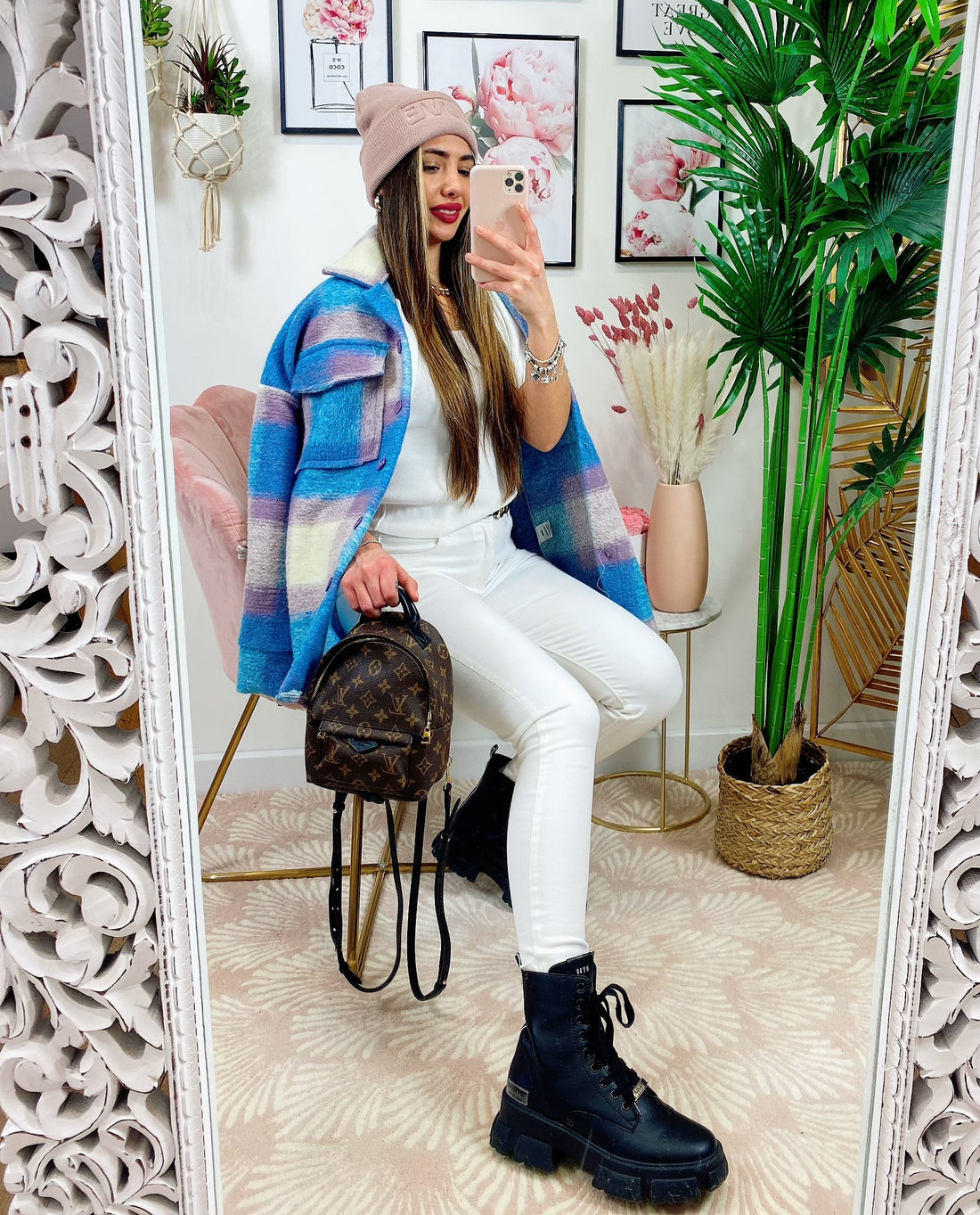 Giacca a quadri Azzurra/Lilla con frange - R.a. Boutique 