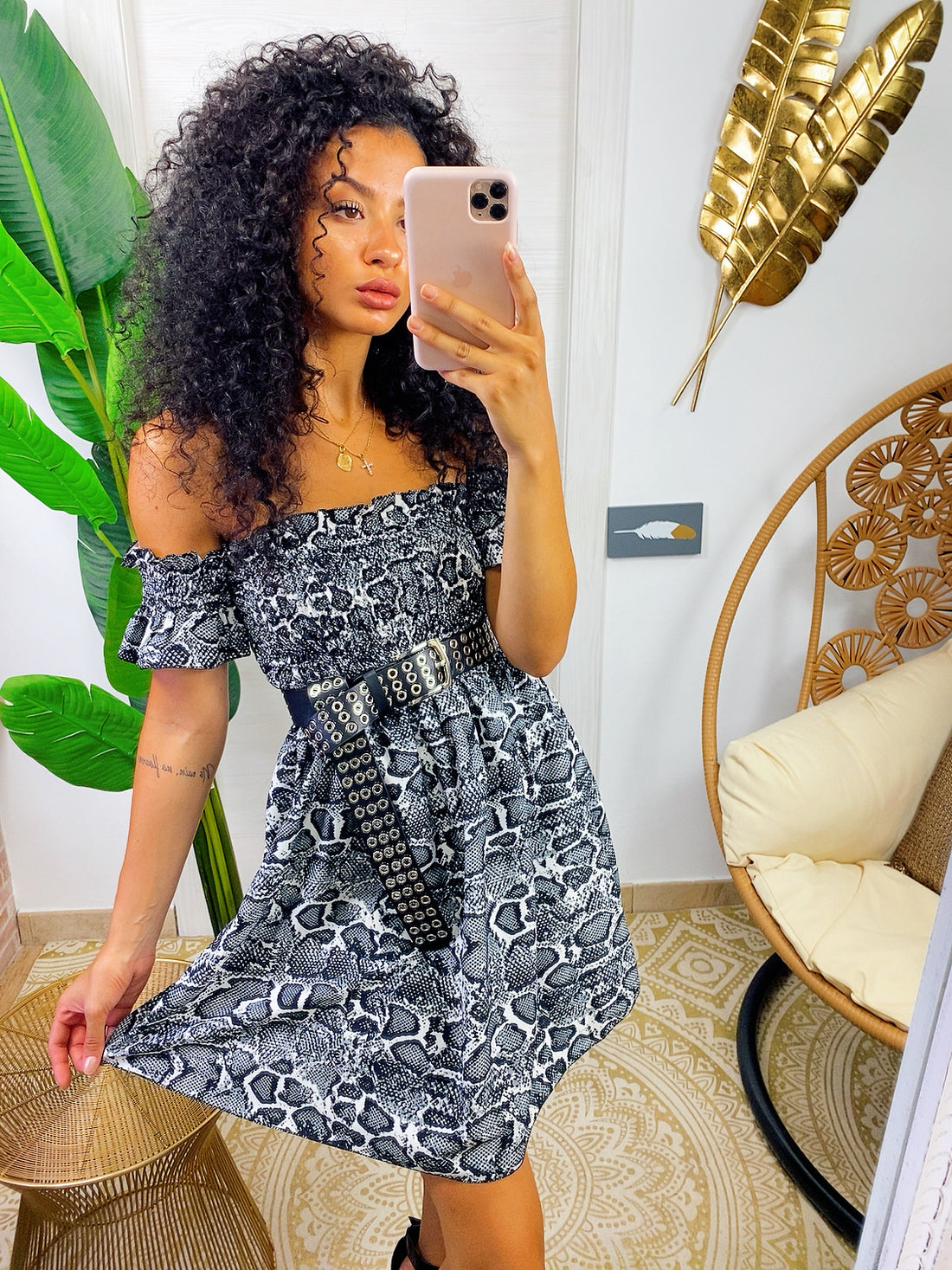 Abito pitonato grigio con scollo a barchetta - R.a. Boutique 