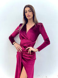 Abito lungo in velluto con maxi spacco Bordeaux - R.a. Boutique 