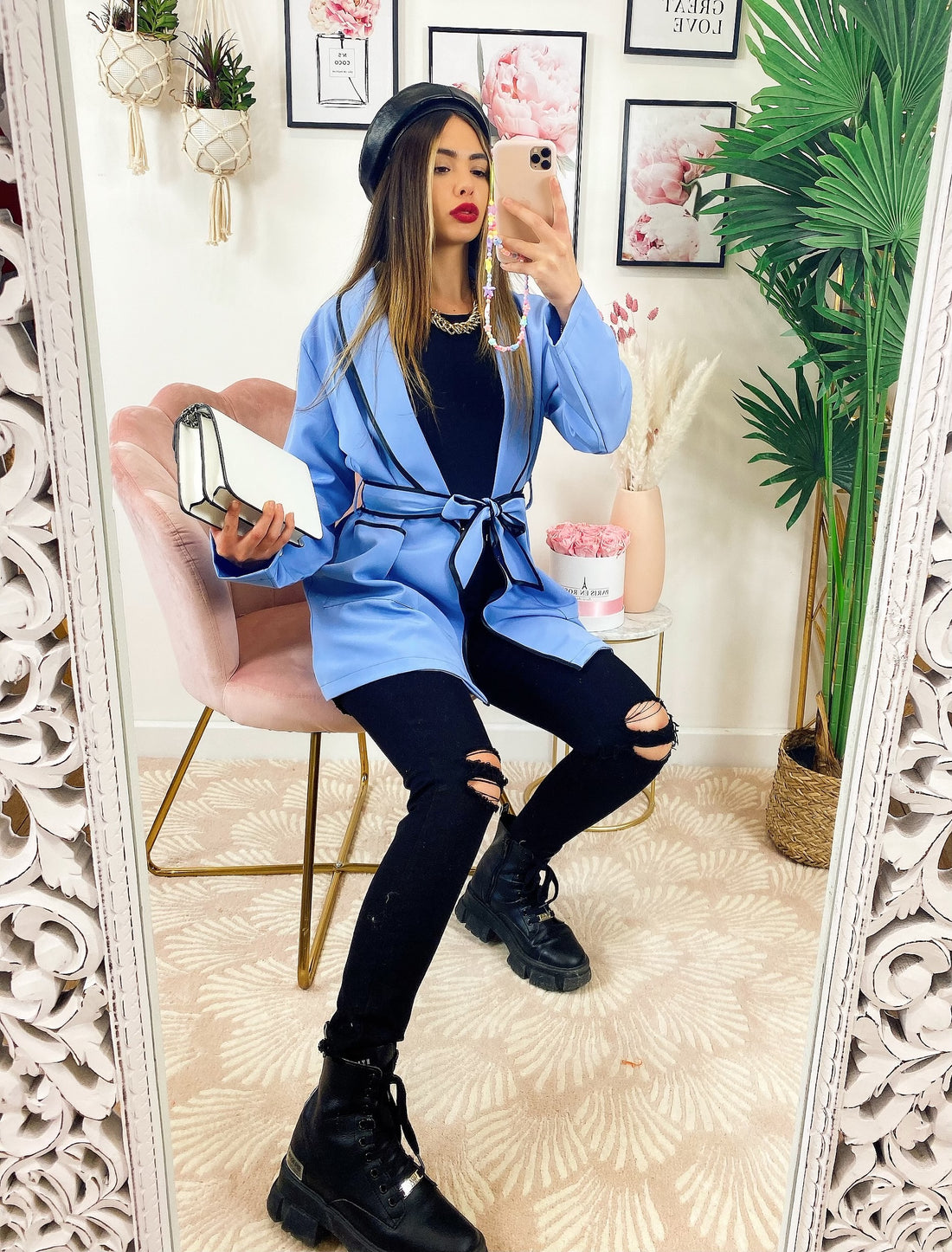 Giacca con cintura celeste - R.a. Boutique 