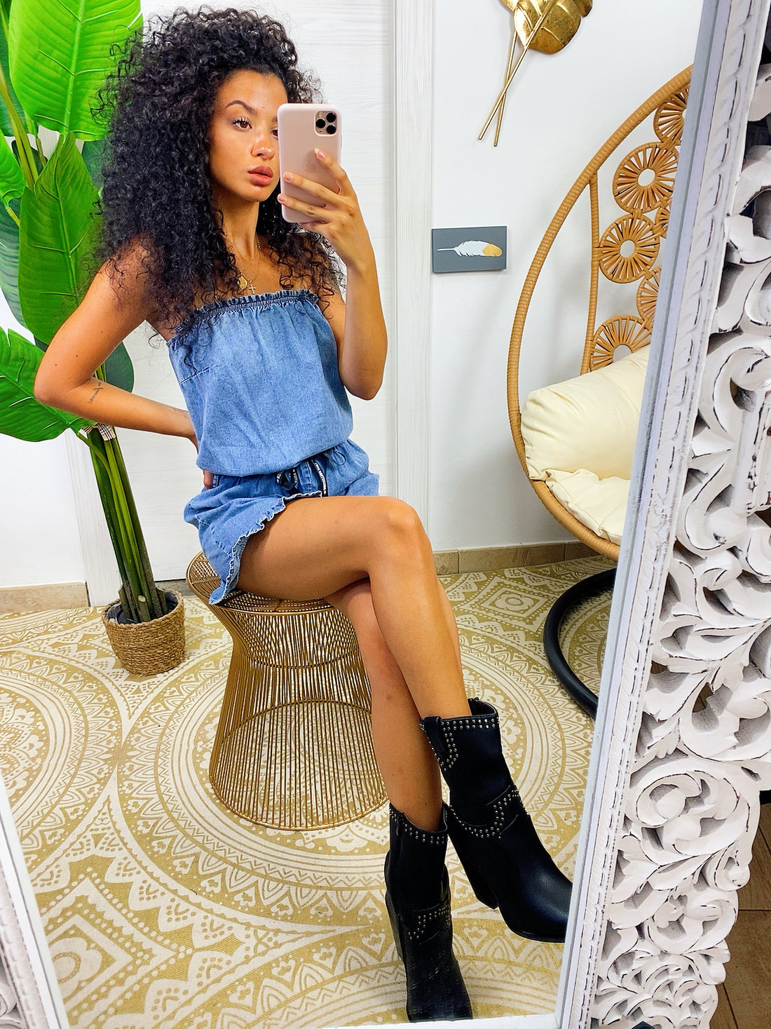 Tutina in jeans scollo a barchetta - R.a. Boutique 