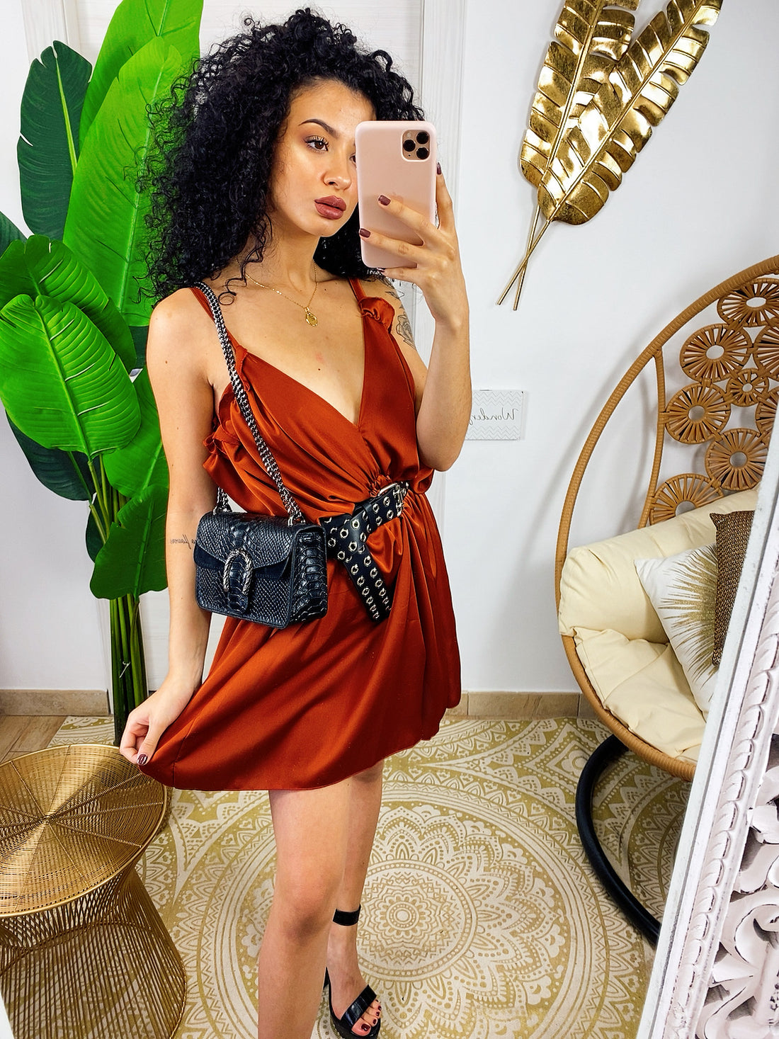 Abito in raso rame con rouches - R.a. Boutique 