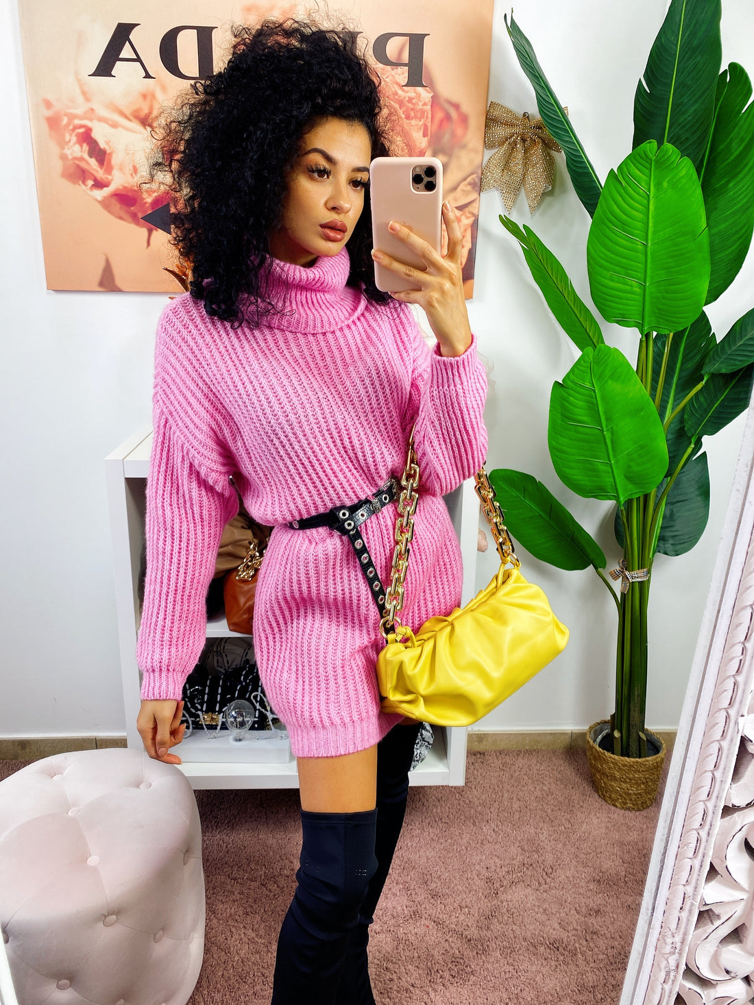 Abito in maglia collo alto rosa barbie - R.a. Boutique 