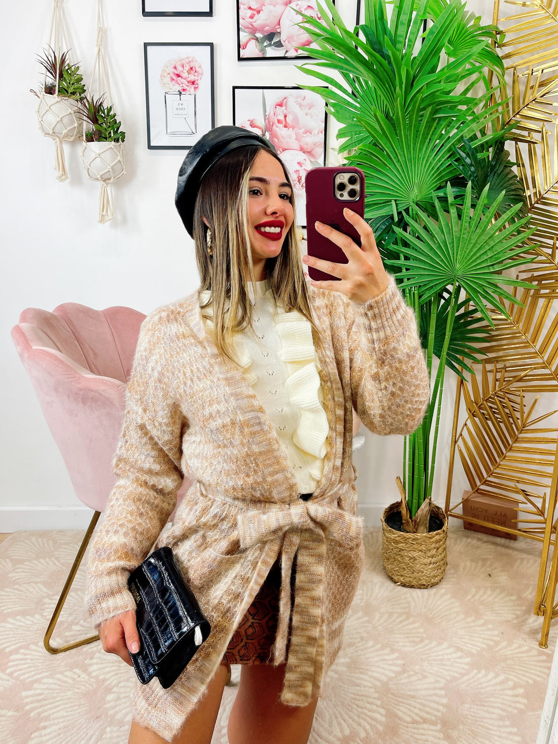 Cardigan morbido con cintura Camel - R.a. Boutique 