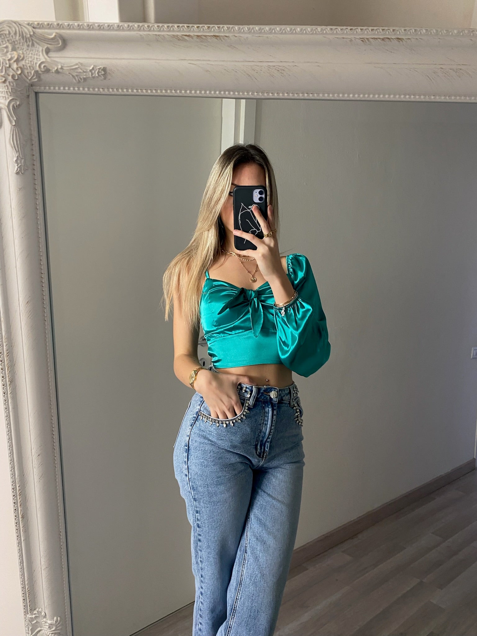 Top in raso monospalla tiffany - R.a. Boutique 