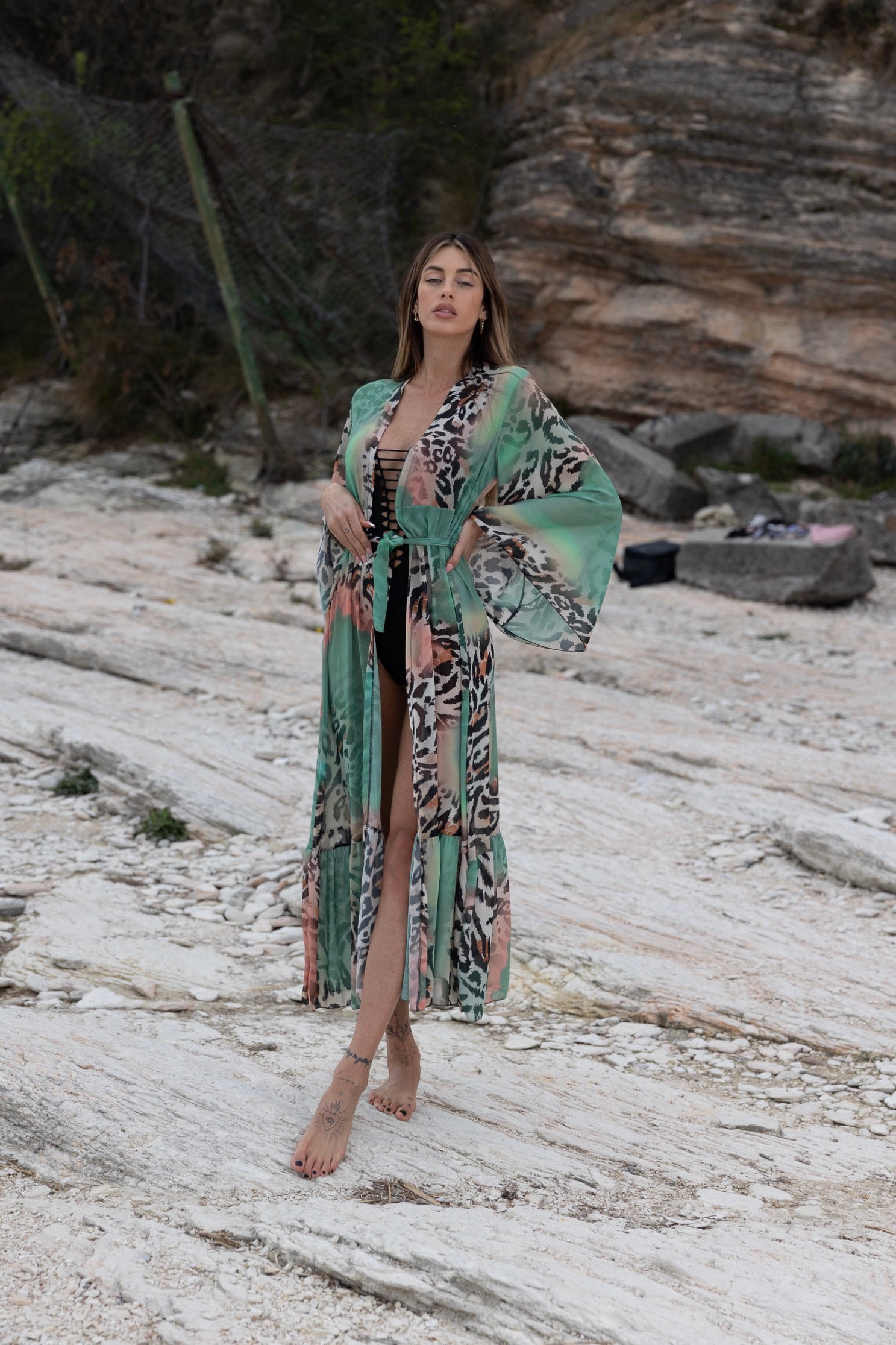 Kimono animalier verde - R.a. Boutique 