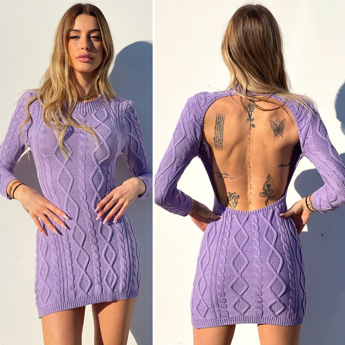 Abito a trecce schiena aperta lilla - R.a. Boutique 