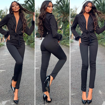 Tuta nera con piume - R.a. Boutique 