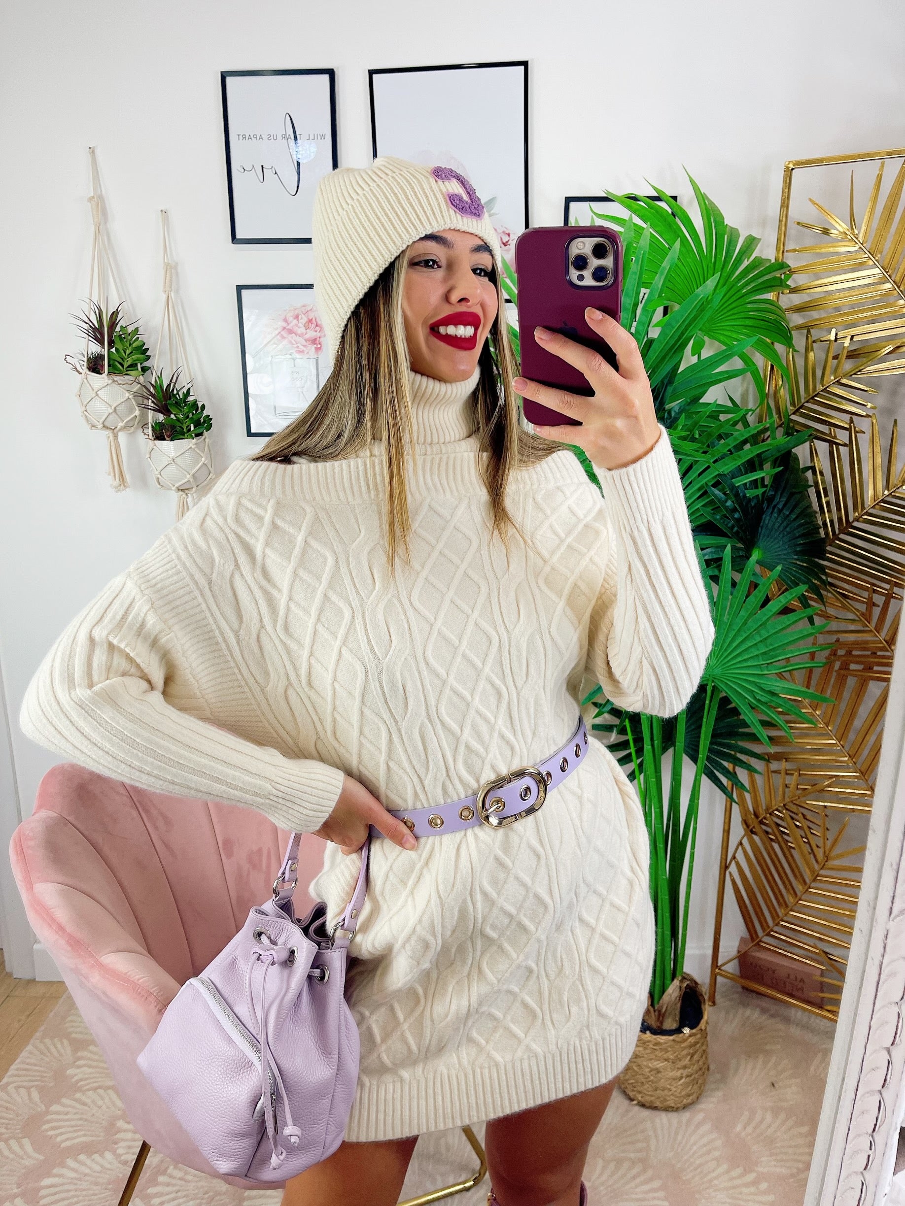 Maxi maglia a collo alto beige - R.a. Boutique 