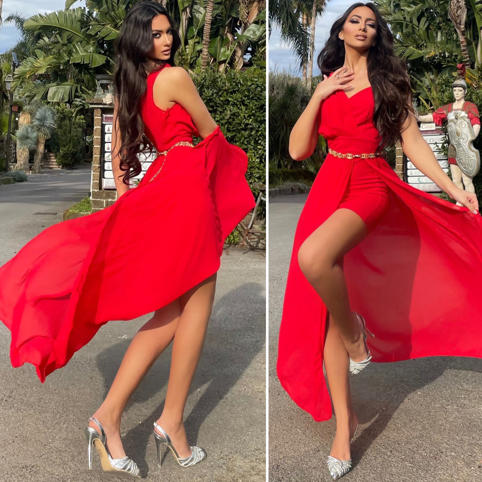 Abito lungo monospalla rosso - R.a. Boutique 