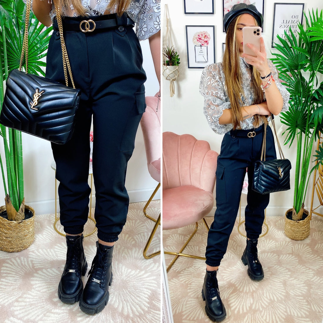 Pantalone con tasche laterali e cintura nero - R.a. Boutique 