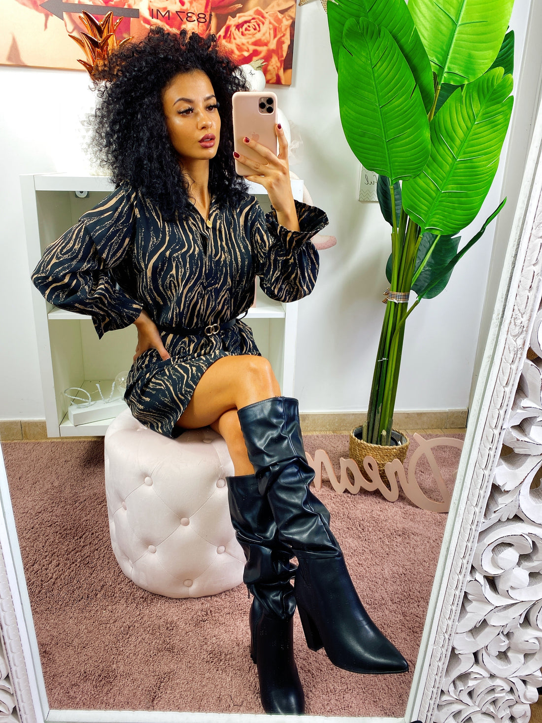 Camicione nero e camel con cintura - R.a. Boutique 