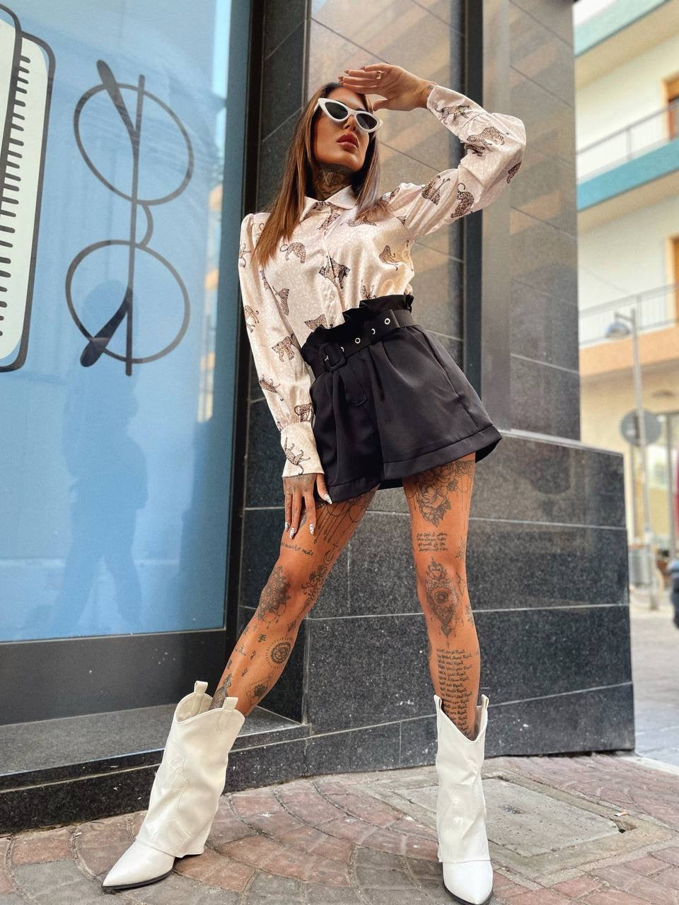 Camicia con stampa animalier beige - R.a. Boutique 