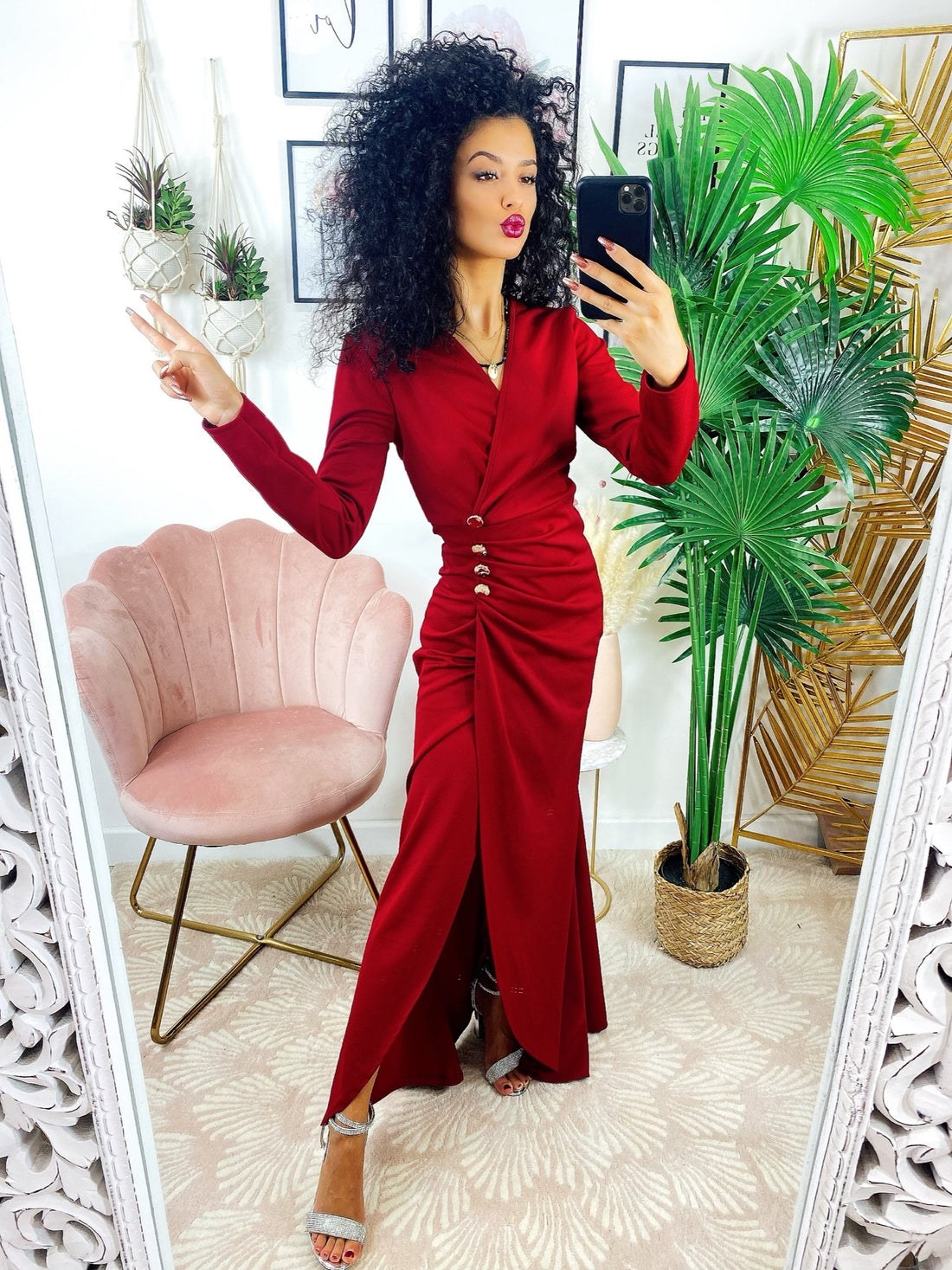 Abito a sirena con spacco bordeaux - R.a. Boutique 