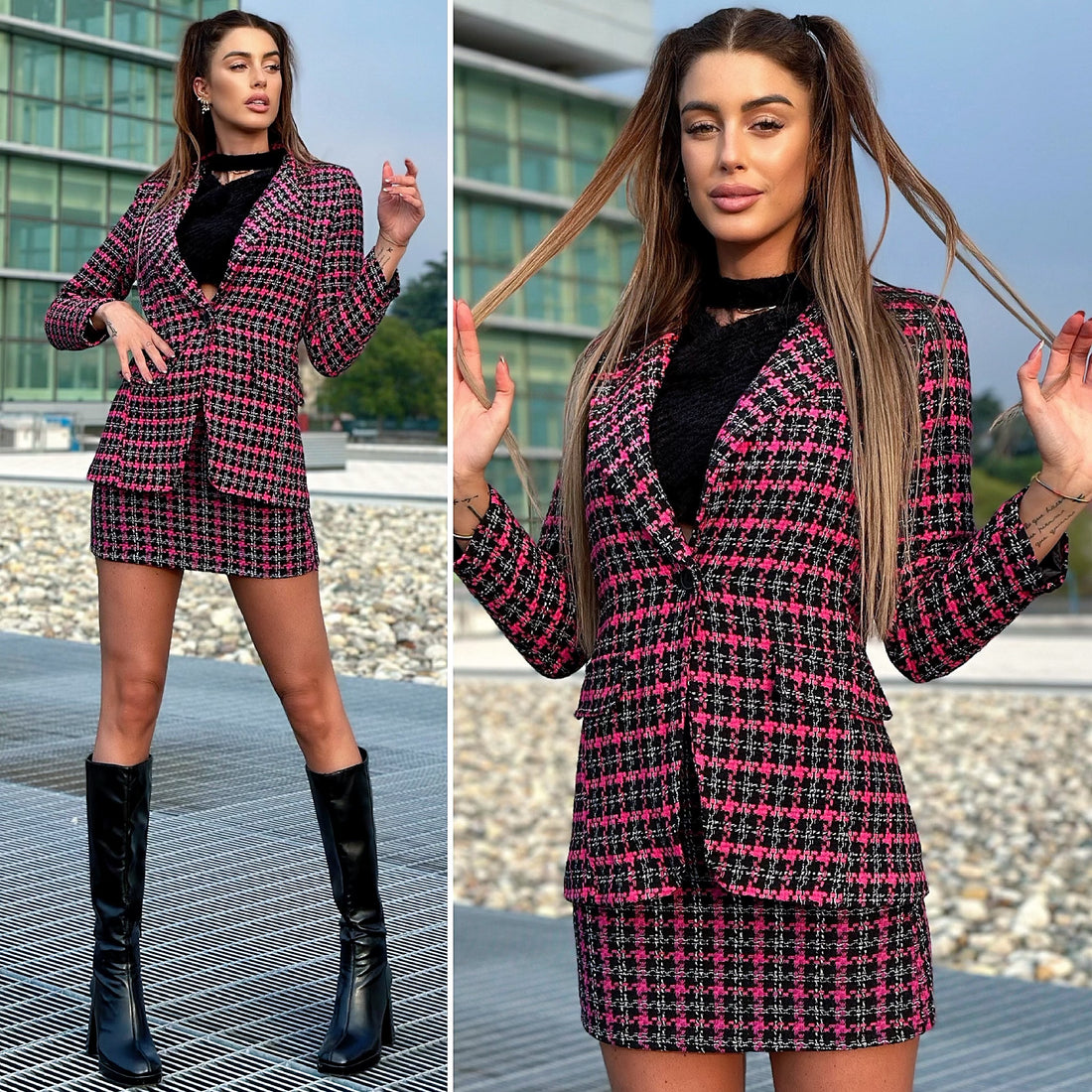 Giacca check Fuxia - R.a. Boutique 