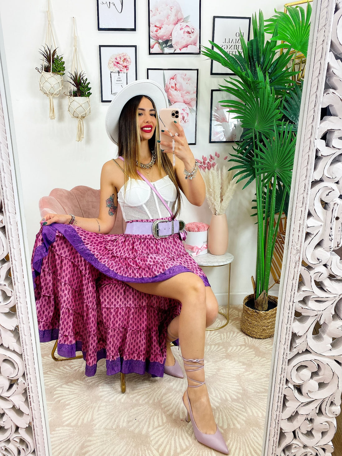 Gonna asimmetrica Rosso Fuxia riga viola - R.a. Boutique 