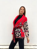 Cardigan con frange e cintura rosso - R.a. Boutique 