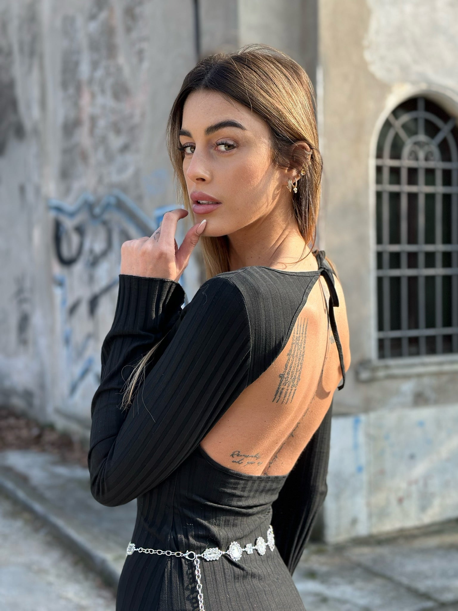 Abito a costine schiena aperta - R.a. Boutique 