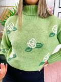 Maglione collo alto con rose verde - R.a. Boutique 