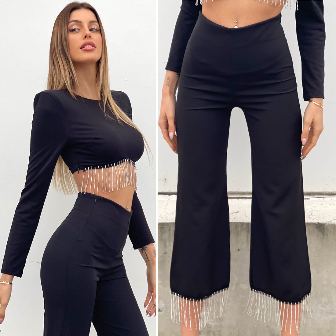 Pantalone con frange in strass - R.a. Boutique 