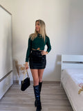 Top verde bottiglia costine con lacci - R.a. Boutique 