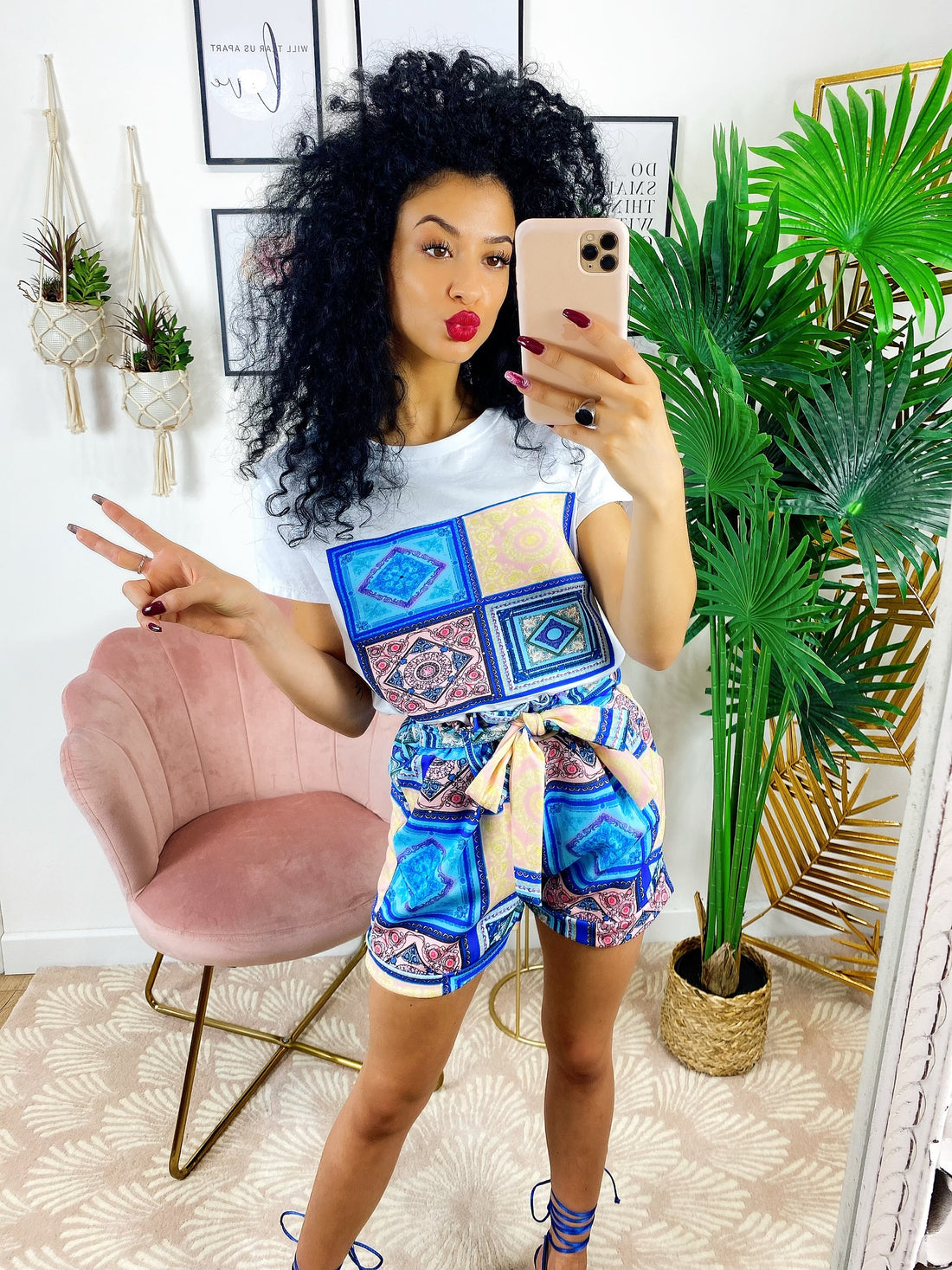 Completo etnico Short e t-shirt base Blu - R.a. Boutique 