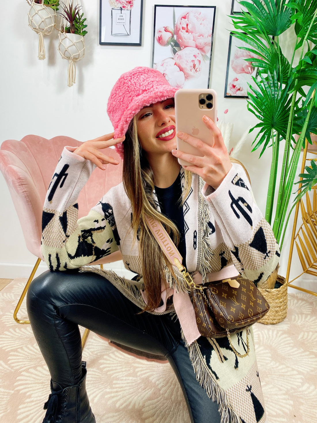 Cardigan frange e cinta con cavallo Rosa - R.a. Boutique 