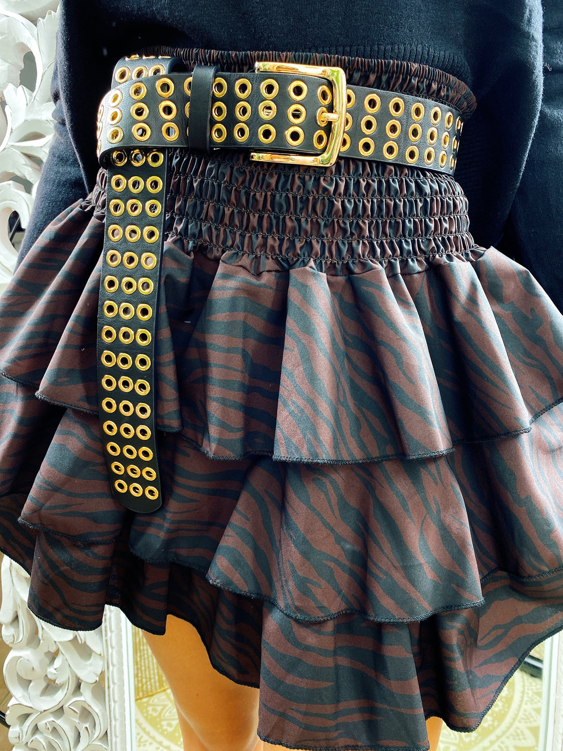 Gonna a balze zebrata marrone e nera - R.a. Boutique 