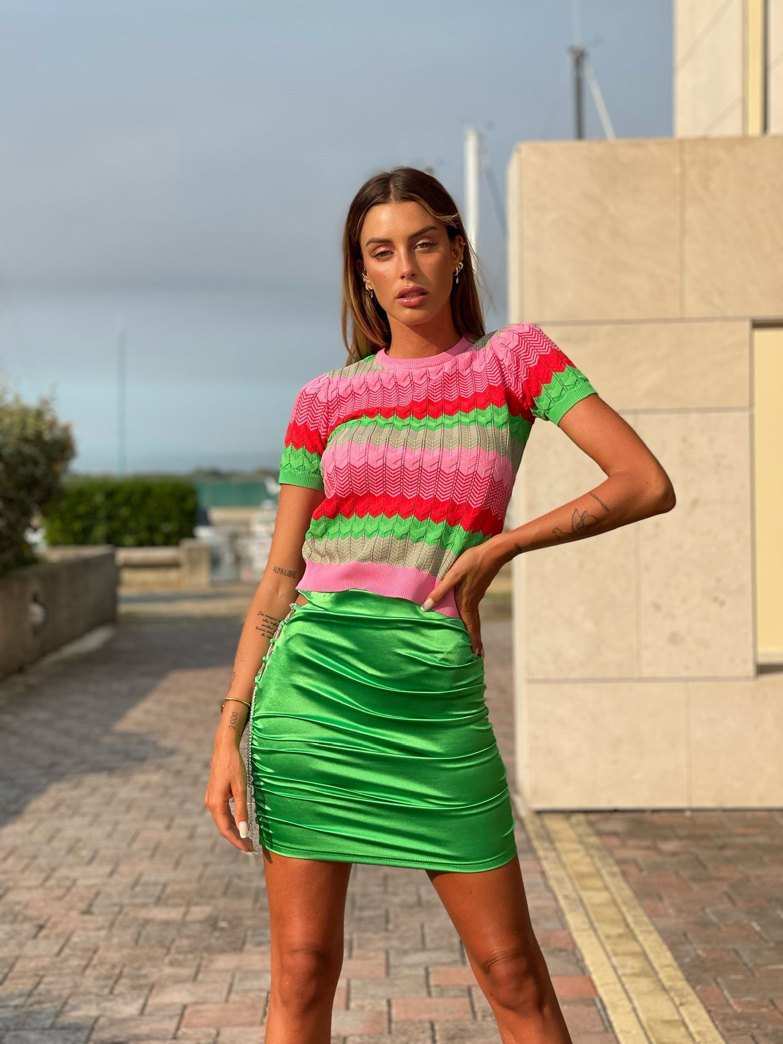 Maglia rosa e verde con cuori - R.a. Boutique 