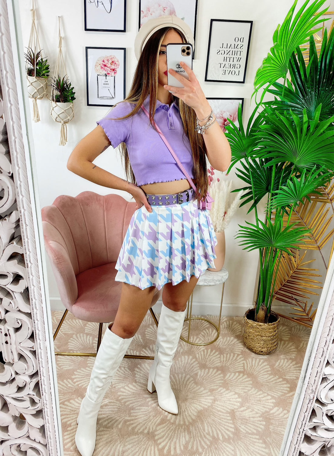 Gonna Pied de poule lilla celeste - R.a. Boutique 