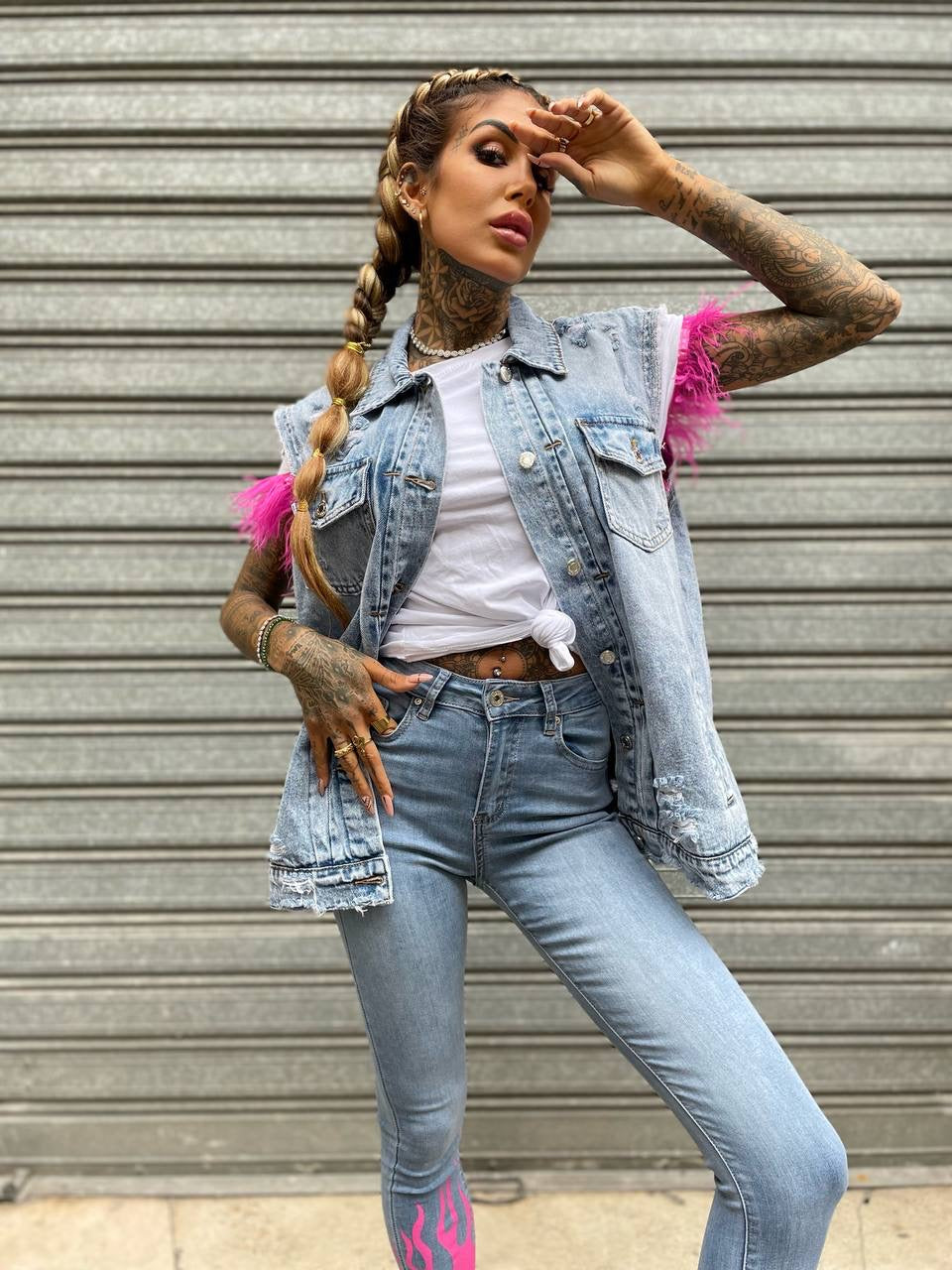 T-shirt con piume Fuxia - R.a. Boutique 