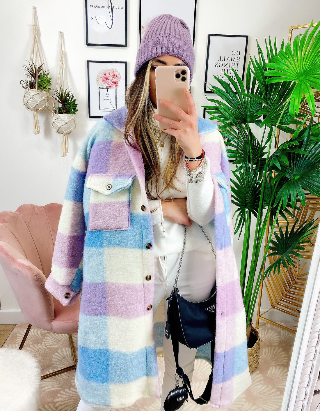 Giacca a quadri lunga carta da zucchero con frange - R.a. Boutique 