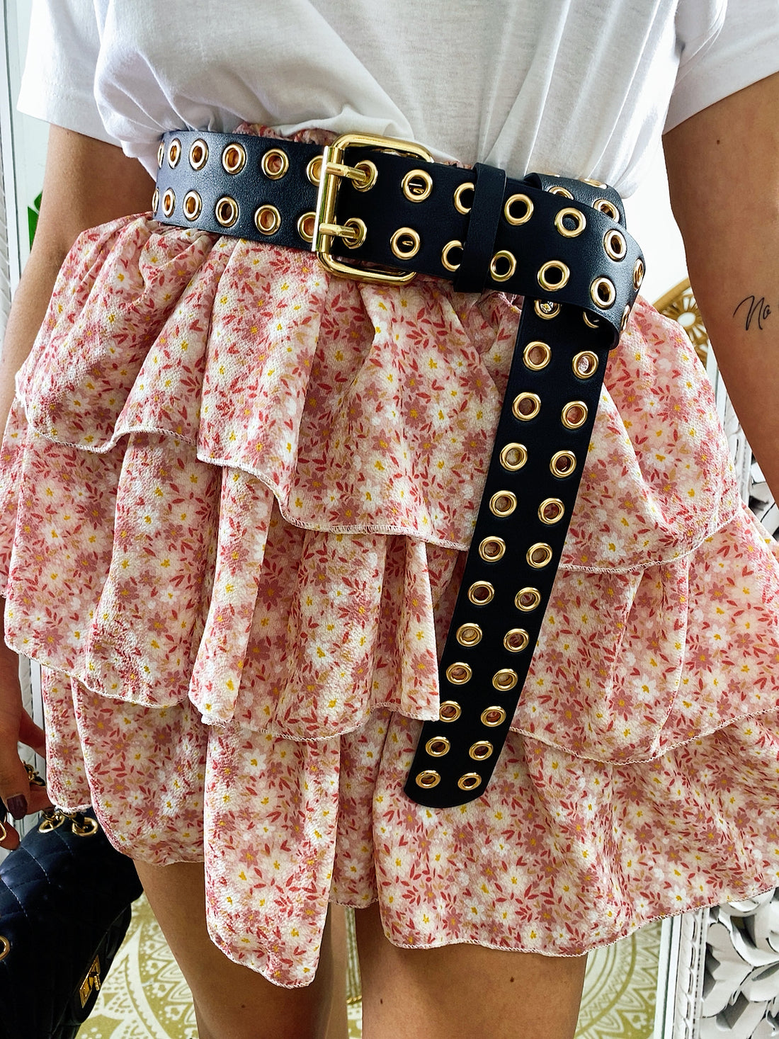 Gonna a balze fiori rosa - R.a. Boutique 