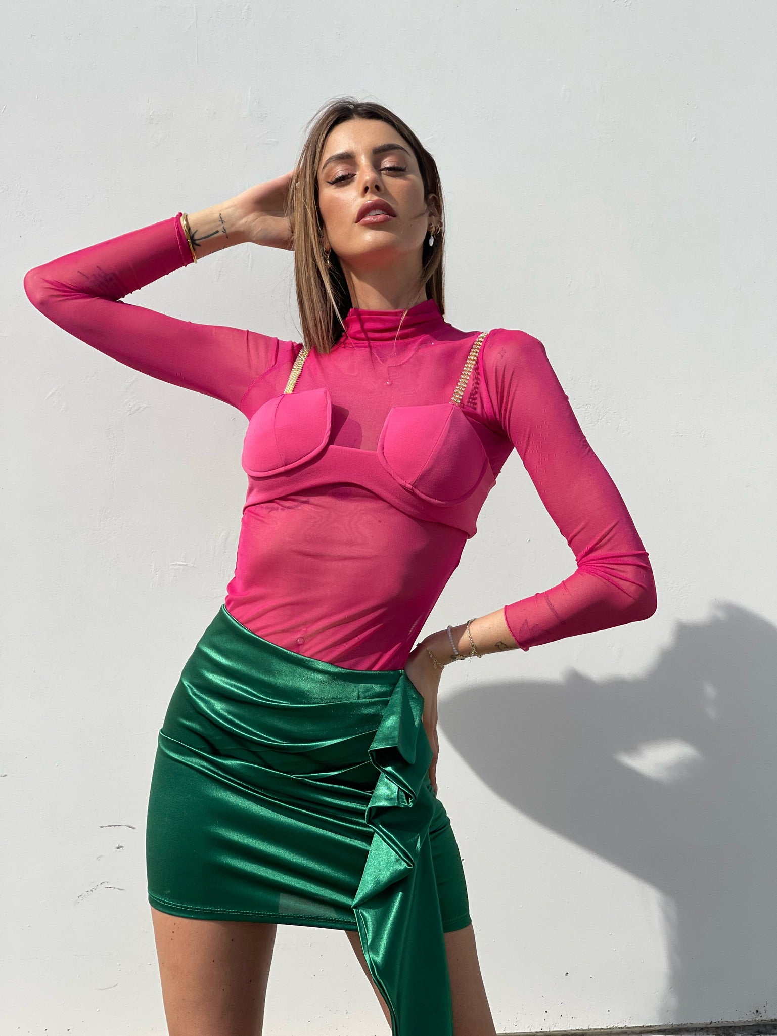 Camicia velata con corpino Fuxia - R.a. Boutique 