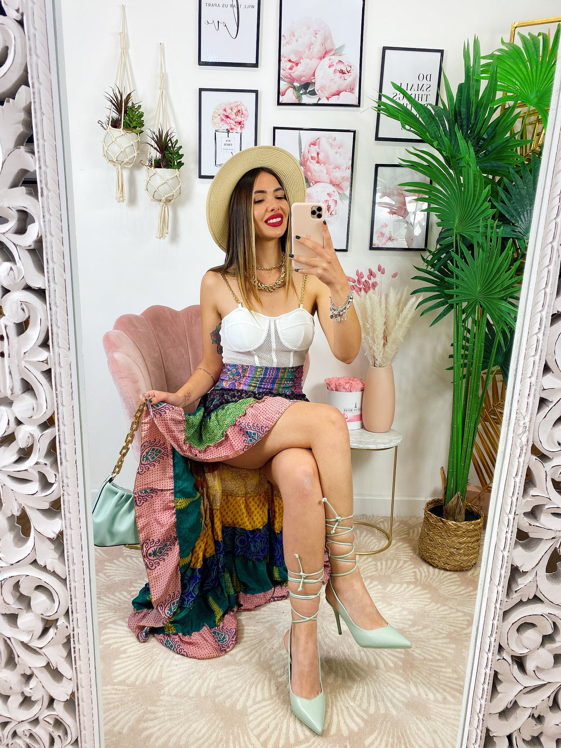 Gonna asimmetrica dettaglio verde - R.a. Boutique 