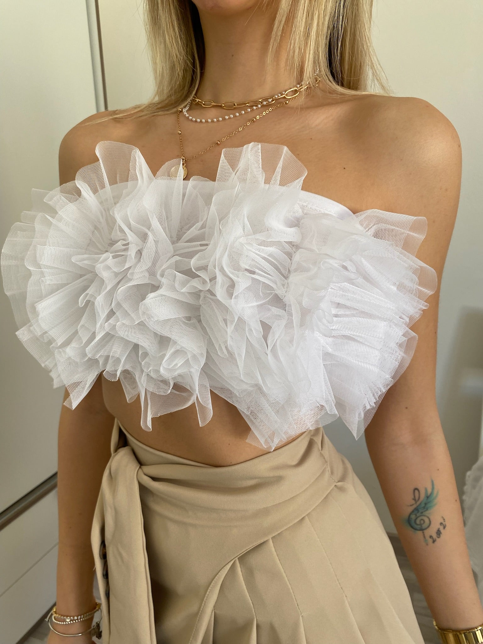 Top bianco in tulle - R.a. Boutique 