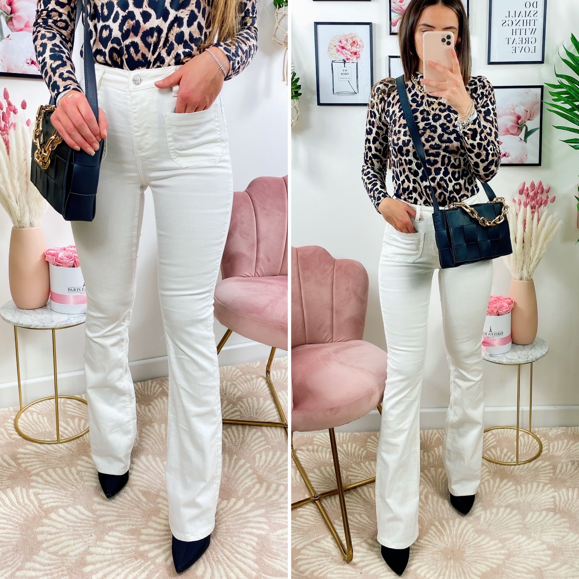 Jeans aderente bianco con zampa - R.a. Boutique 