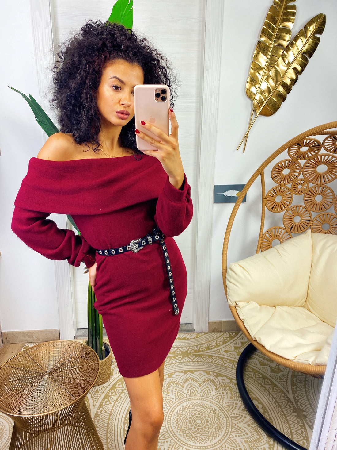 Abito con scollo a barchetta bordeaux - R.a. Boutique 