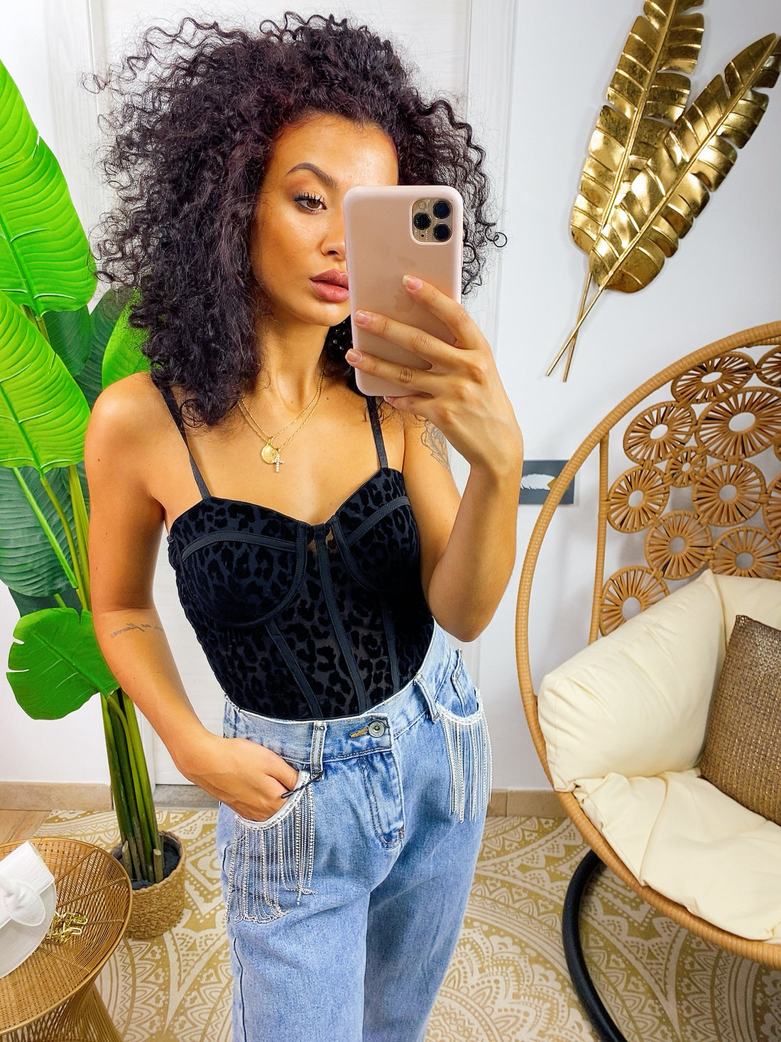 Body in trama animalier nero - R.a. Boutique 