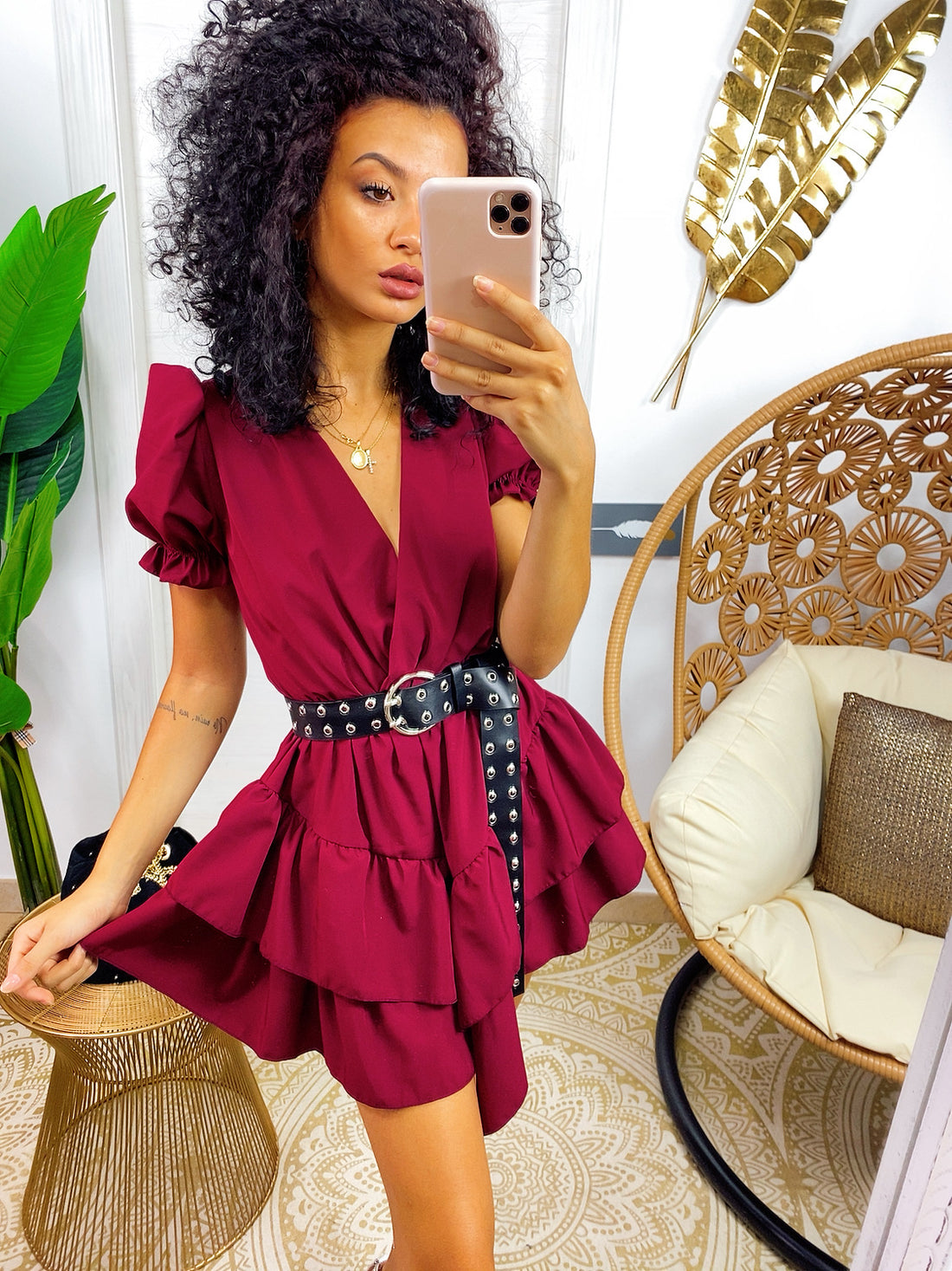 Abito corto bordeaux con gonna asimmetrica - R.a. Boutique 