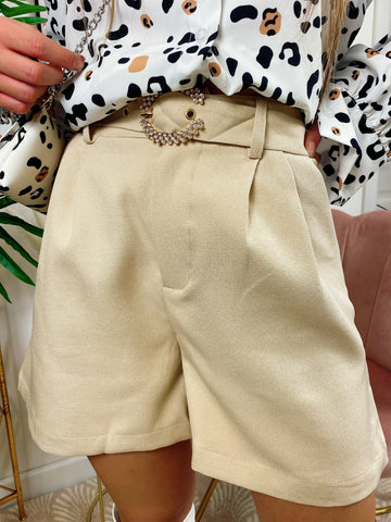 Short con cintura gioiello Beige - R.a. Boutique 