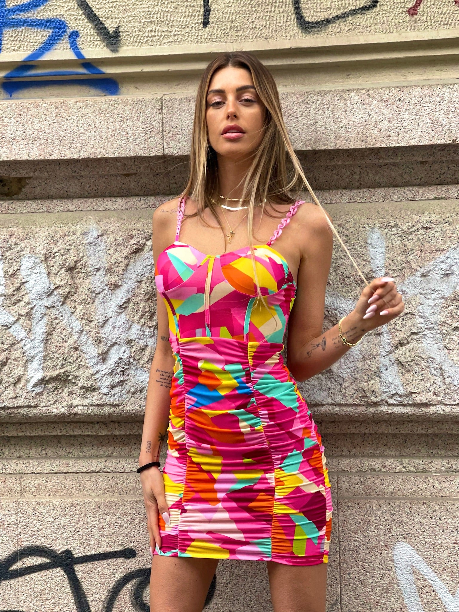 Abito geometrico spalline con catena - R.a. Boutique 