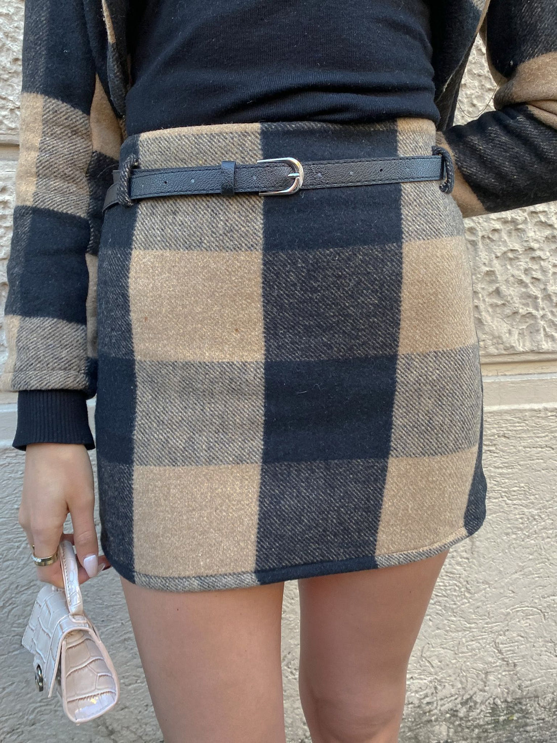 Gonna in tweed check marrone - R.a. Boutique 