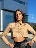 Camicia crop beige con taschino - R.a. Boutique 