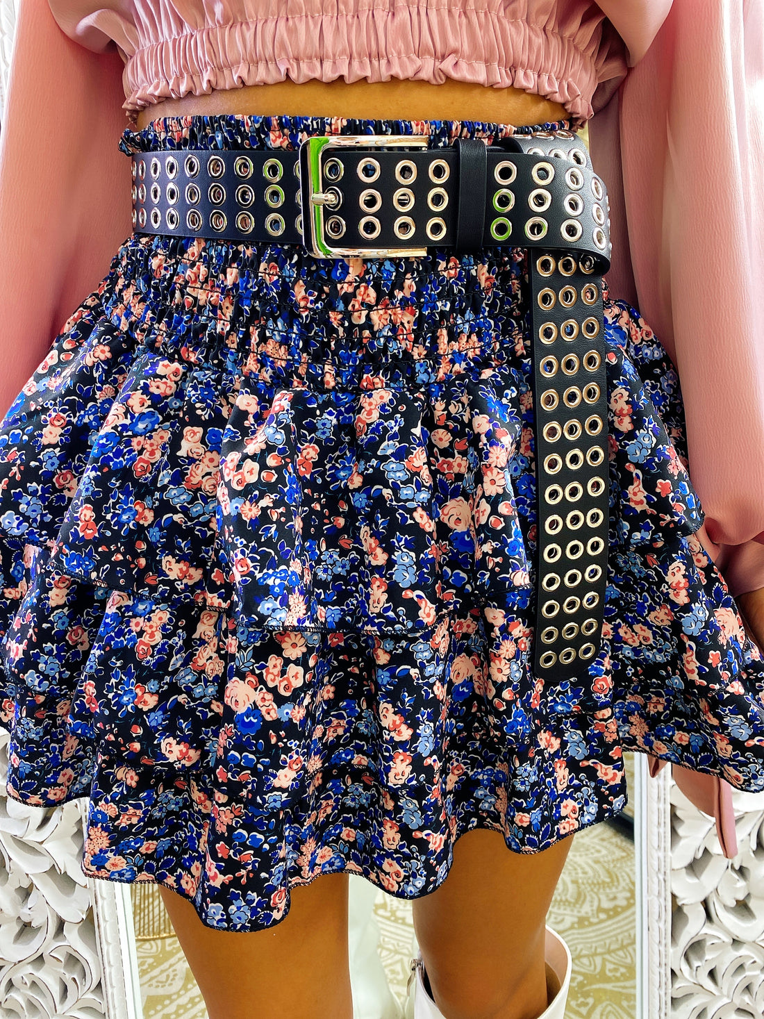 Gonna a fiori azzurri e rosa - R.a. Boutique 