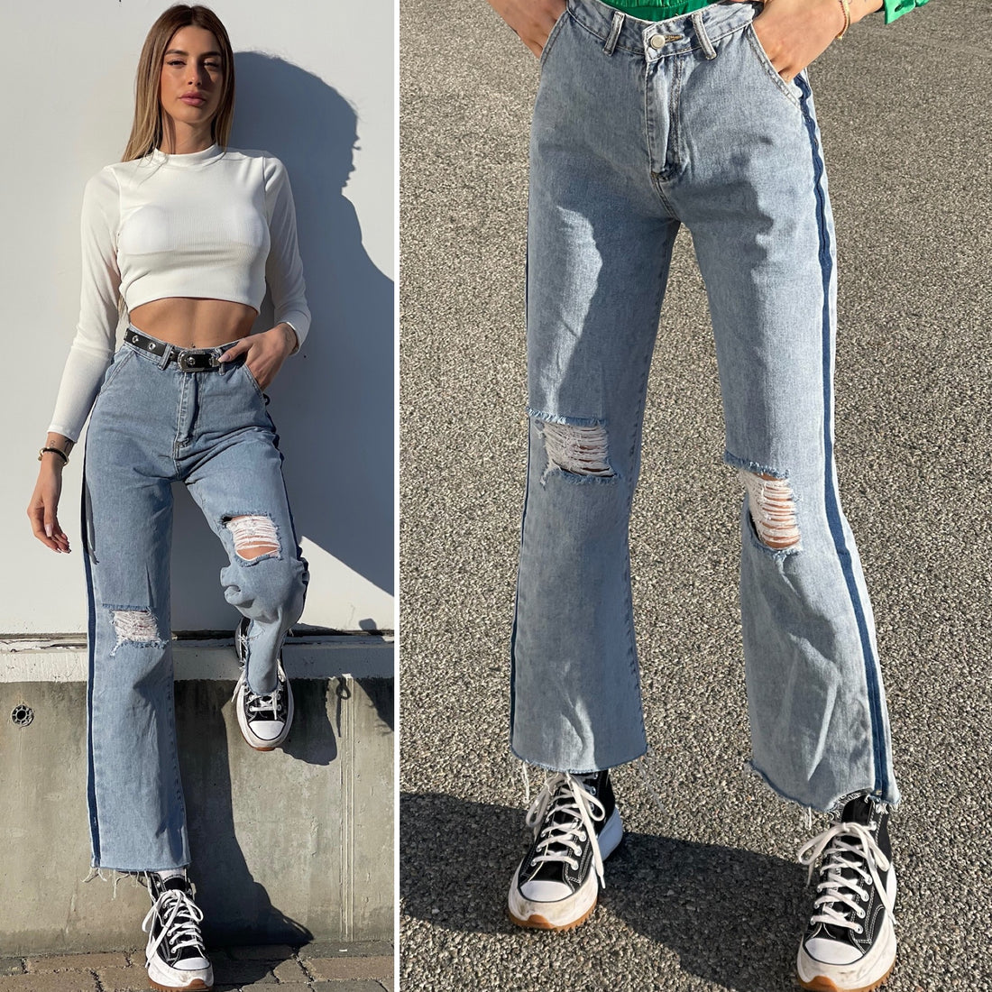 Jeans wide leg con strappi e dettaglio - R.a. Boutique 