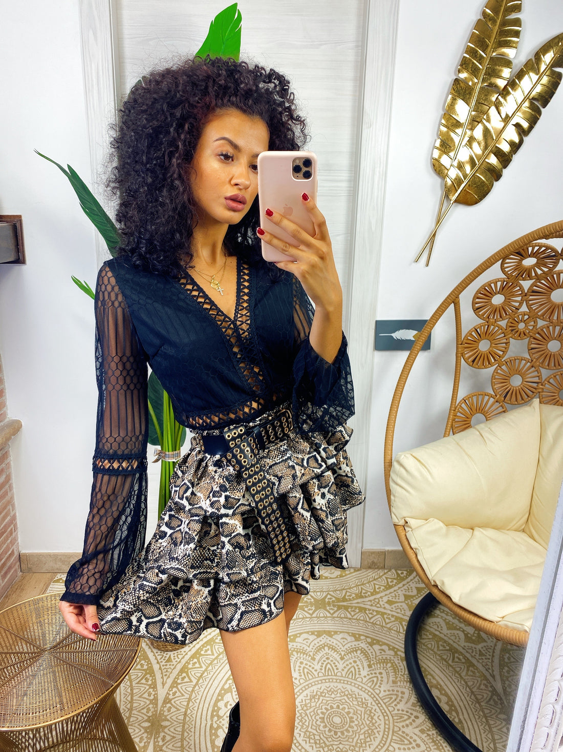 Gonna a balze pitonata marrone - R.a. Boutique 