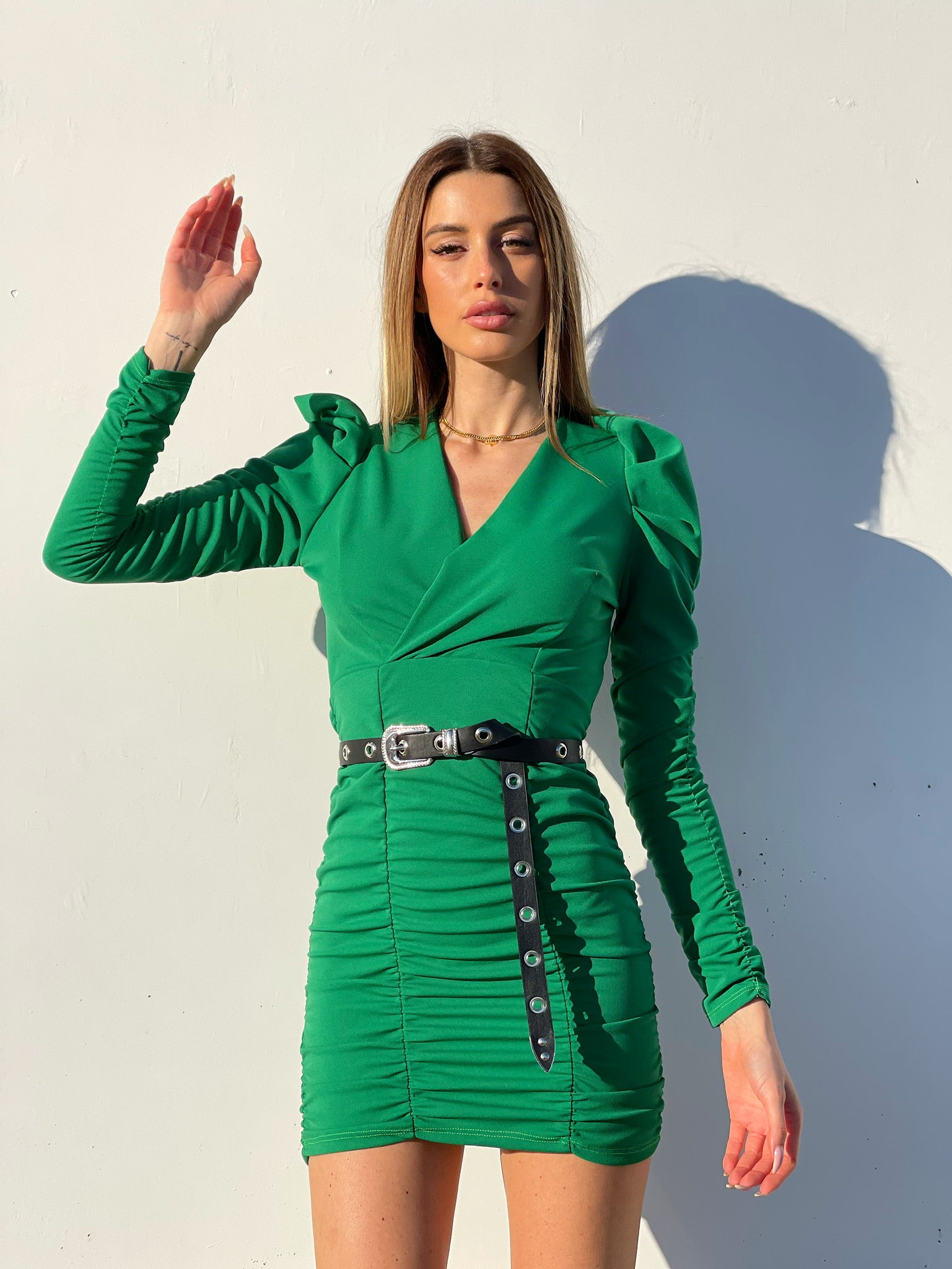 Abito verde con spalline e drappeggio - R.a. Boutique 